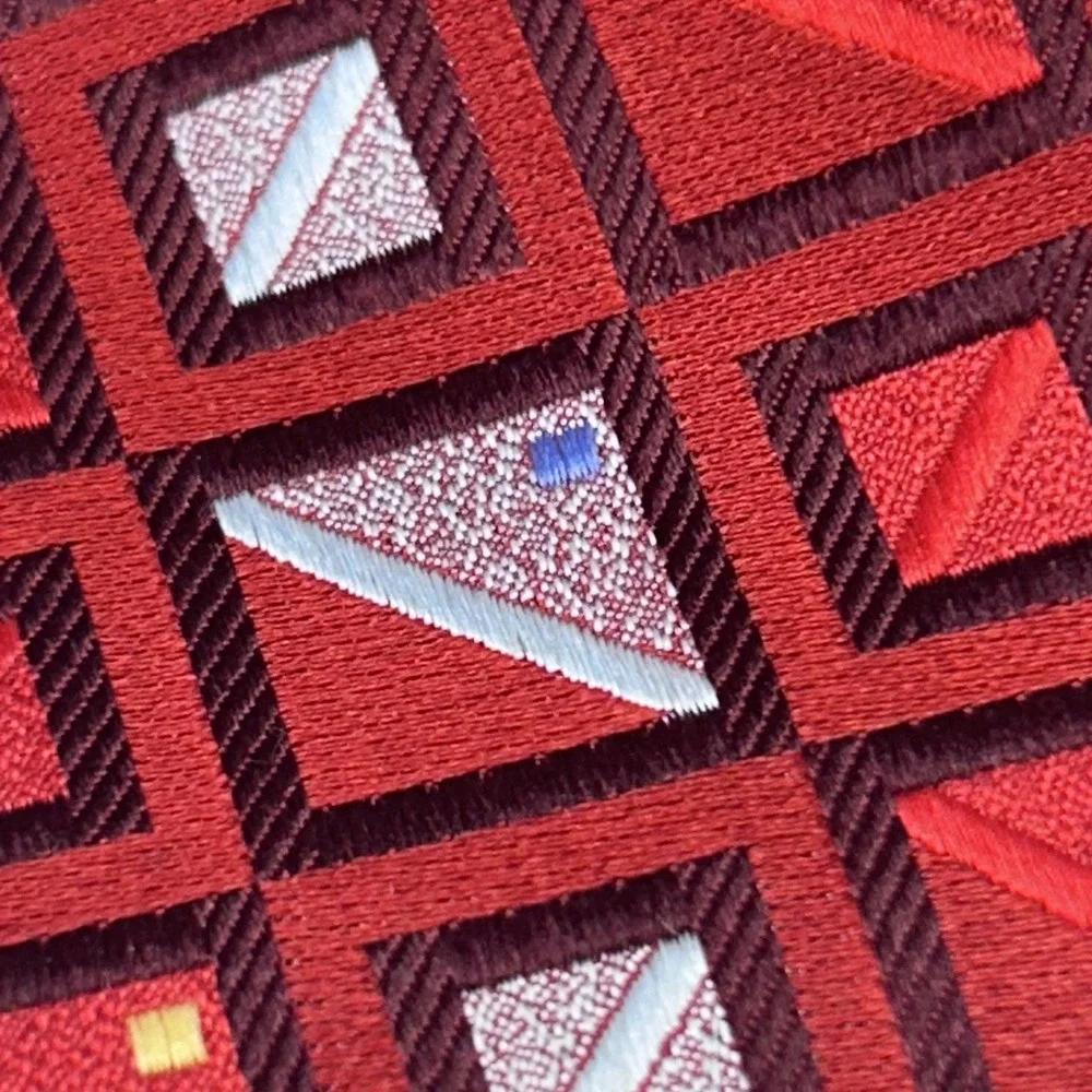 XMI Classic Silk Tie Red Geometric Jacquard‎ Woven Made In Italy 61 x 4